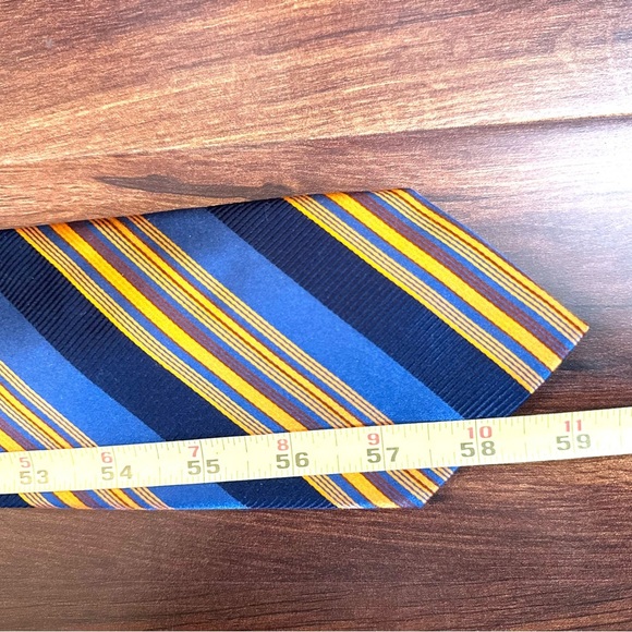BUGATCHI Uomo Navy and Orange Striped Silk Tie Made In Italy - Picture 10 of 10